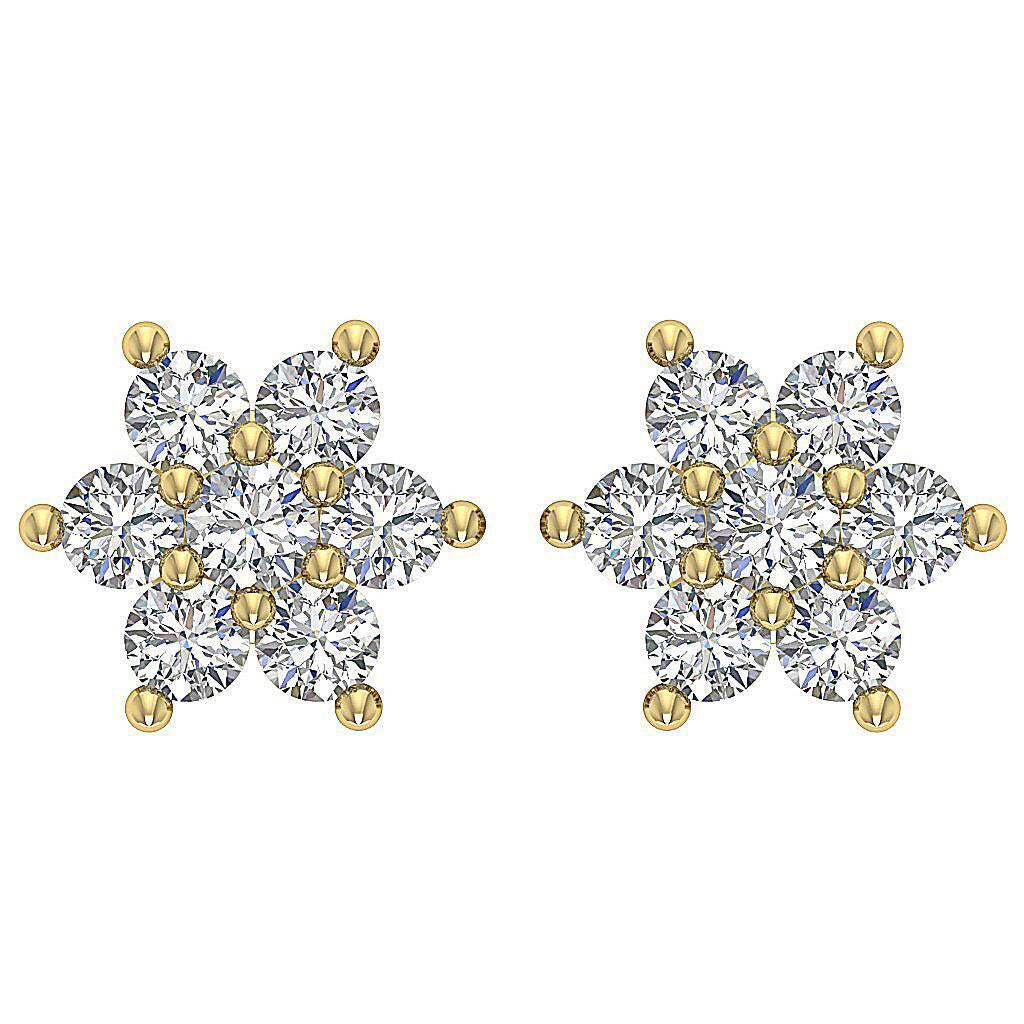 I3 H 0.26 Carat Genuine Diamond Cluster Studs Earring Prong Set 14K Yellow Gold