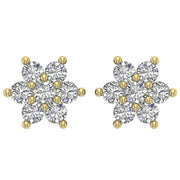 I3 H 0.26 Carat Genuine Diamond Cluster Studs Earring Prong Set 14K Yellow Gold