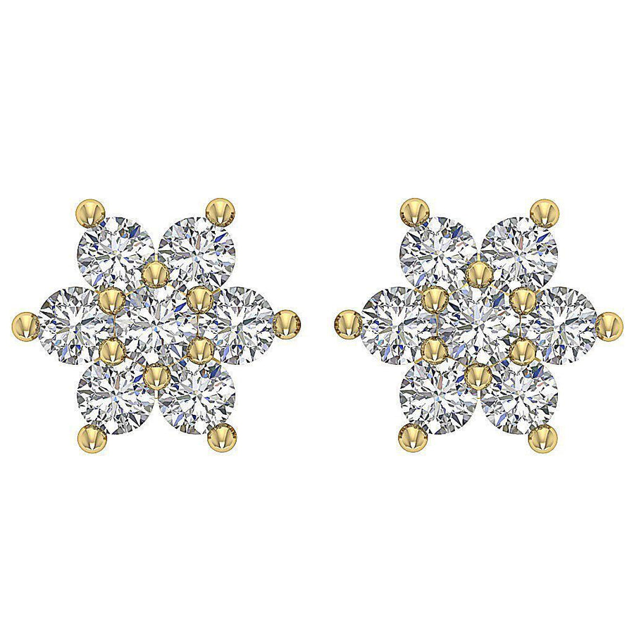 I3 H 0.26 Carat Genuine Diamond Cluster Studs Earring Prong Set 14K Yellow Gold