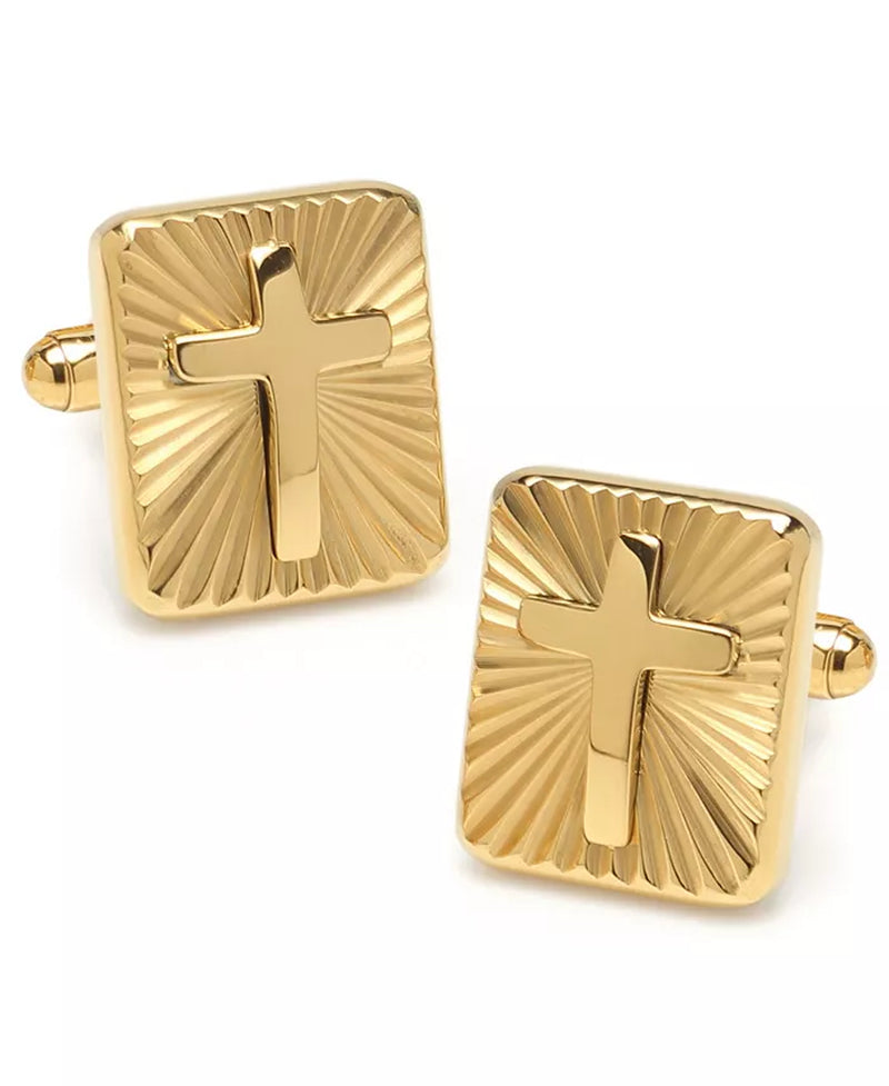 Grooved Gold Toned Radiant Cross Cufflinks