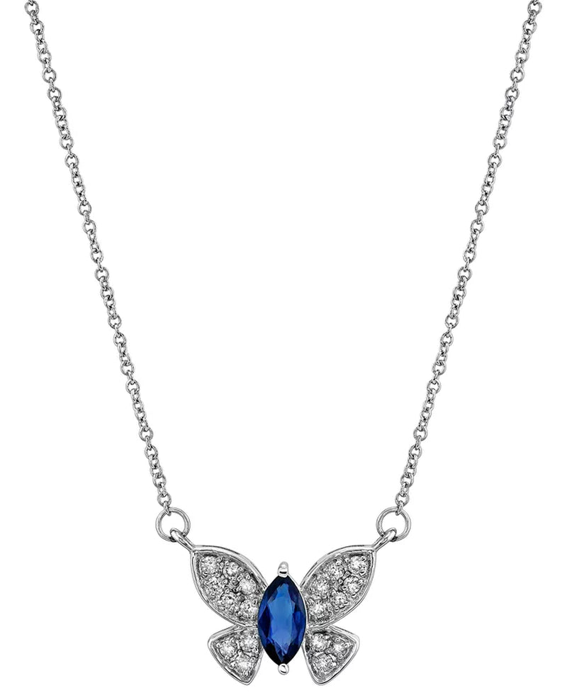 [14K] White Gold Sapphire (1/2 Ct.Tw) & Diamond (1/5 Ct. T.W.) Butterfly Pendant