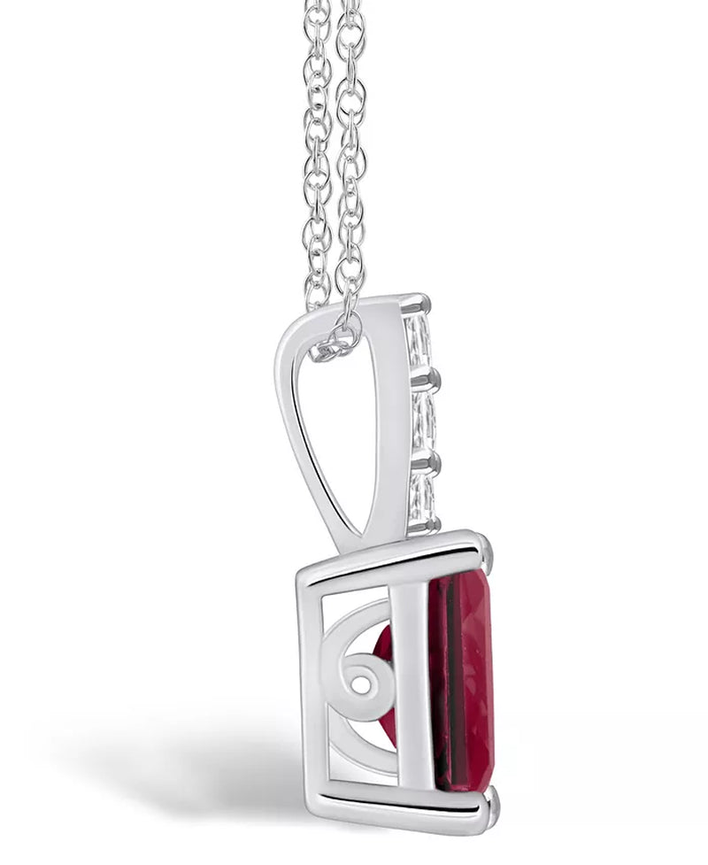 [14K, 2 Ct. T.W.] White Gold Garnet & Diamond Accent Pendant