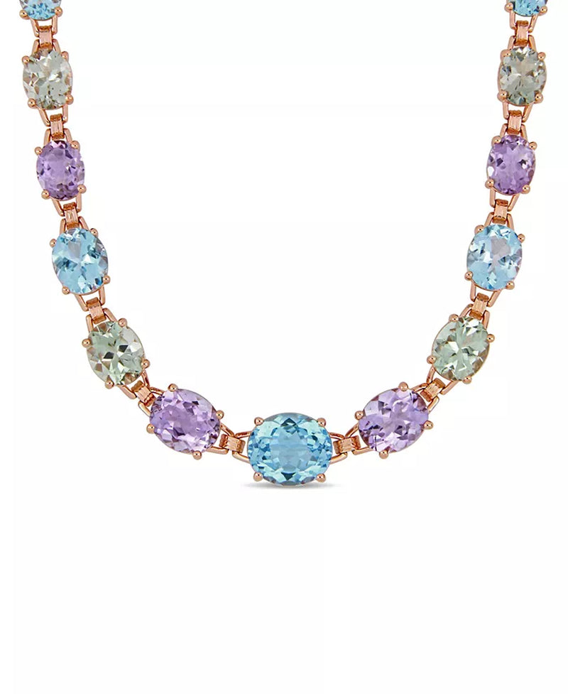 [18K] Rose Gold Sterling SilverBlue Topaz (29-7/8 Ct. T.W.), Pink Amethyst (20-3/4 Ct. T.W), Prasiolite (18-1/3 Ct. T.W.) Necklace