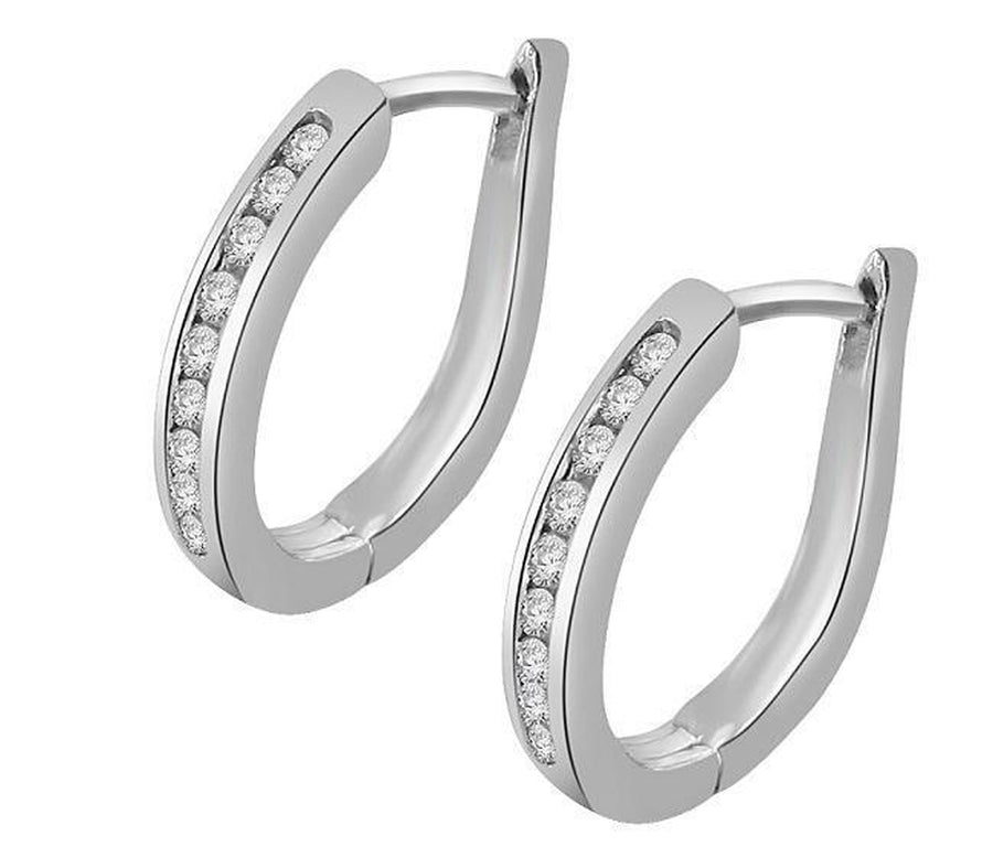 Natural Diamond 14K White Gold Hoops Earring