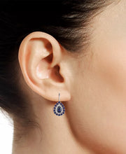 [14K] White Gold Sapphire (1-3/4 Ct. T.W.) & Diamond (1/6 Ct. T.W.) Teardrop Leverback Drop Earrings