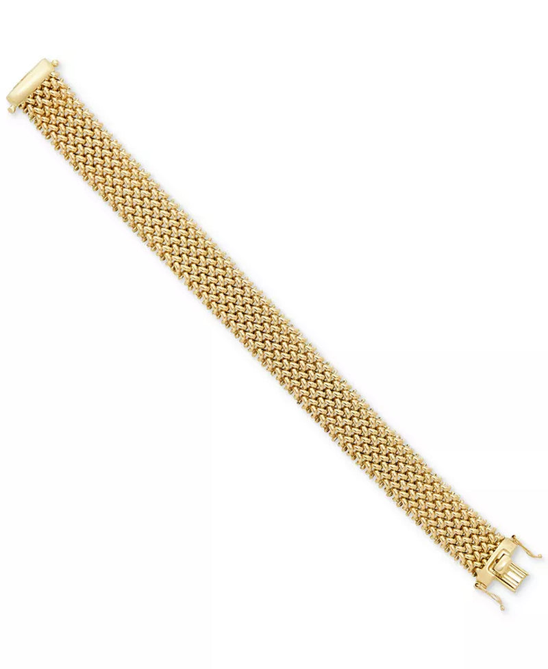 [18K] Gold Polished Wide Woven Mesh Link Chain Bracelet