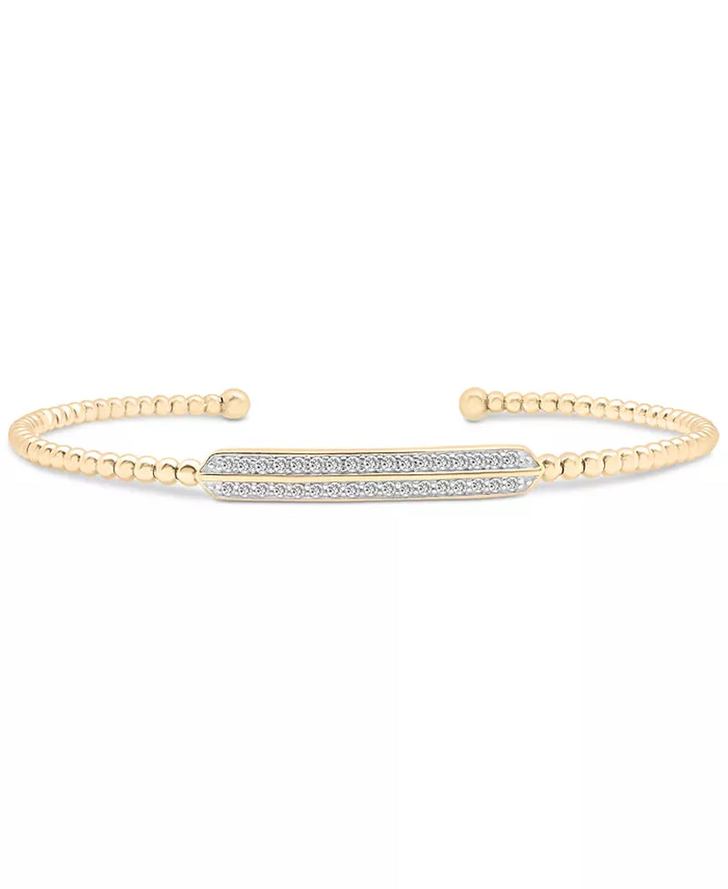 [1/5 Ct. T.W.] 14K Gold-Plated Sterling Silver Diamond Bar Cuff Bangle Bracelet