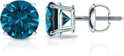 [1/4-2 Ct] Platinum Blue Diamond 4-Prong Basket Screw-Back Stud Earrings 