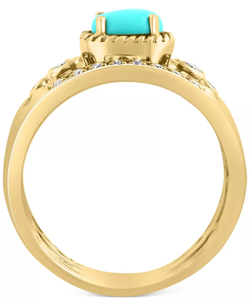 [14K, 1/6 Ct. T.W.] Gold Turquoise & Diamond Multi Row Ring