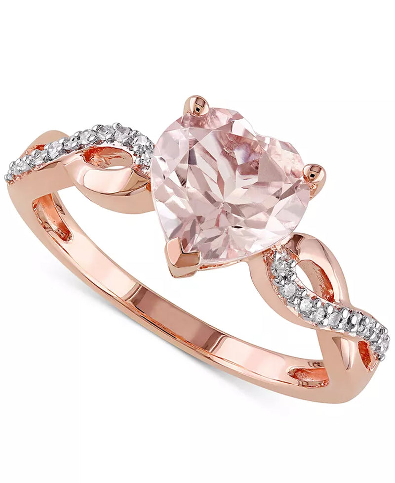 [10K] Rose Gold Morganite (1-3/4 Ct. T.W.) & Diamond (1/10 Ct. T.W.) Heart Ring