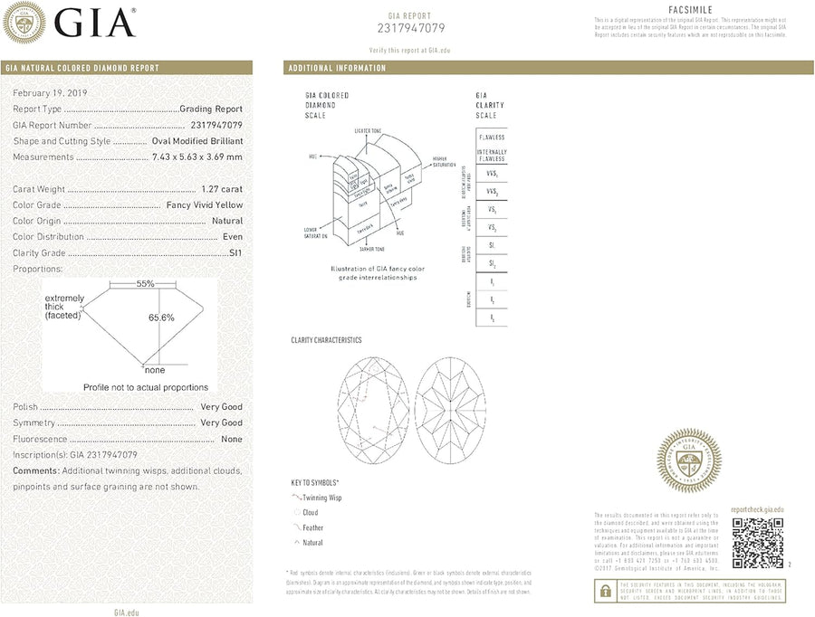 [18K, 1.27 carat] Yellow Gold Oval Fancy Vivid Yellow Color Diamond
