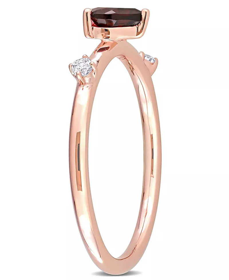 [10K, 1/2 T.C.W.] Rose Gold Garnet & White Topaz Heart Stackable Ring