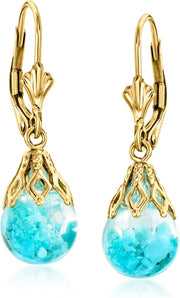 [14K] Yellow Gold Floating Turquoise Drop Earrings