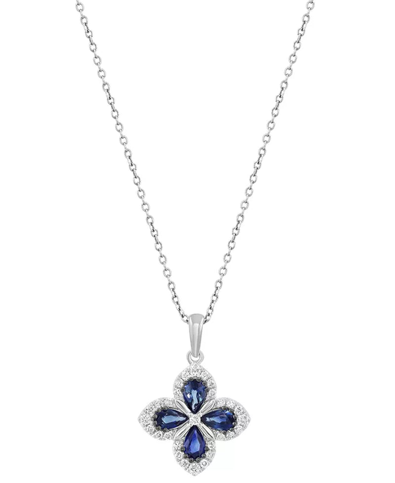 [14K] Sapphire (7/8 Ct. T.W.) & Diamond (1/5 Ct. T.W.) Flower Necklace