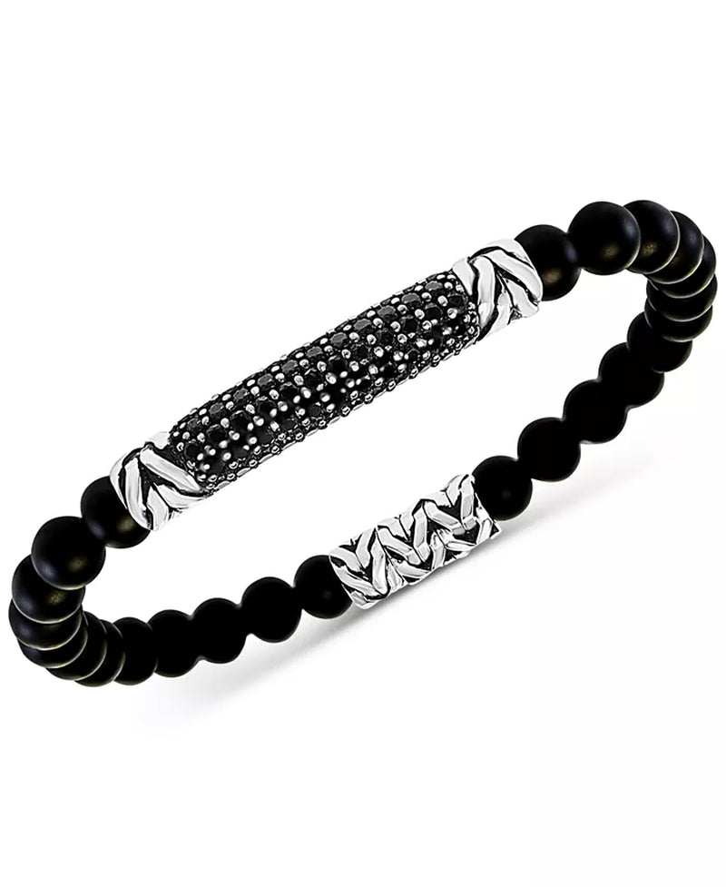 Sterling Silver Onyx Men's Bead & Black Spinel Bracelet