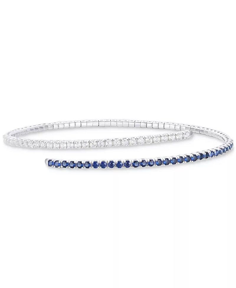 [14K] White Gold Sapphire (1-1/5 Ct. T.W.) & Diamond (1 Ct. T.W.) Flex Wrap Bracelet 