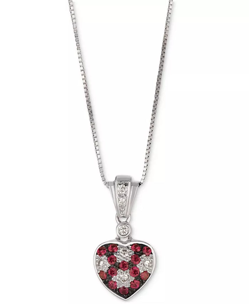 [14K] White Gold Passion Ruby (1/5 Ct. T.W.) & Vanilla Diamond (1/10 Ct. T.W.) Heart 18" Pendant