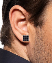 [10K, 1 Ct. T.W.] Gold Mens Black Diamond Square Cluster Stud Earrings