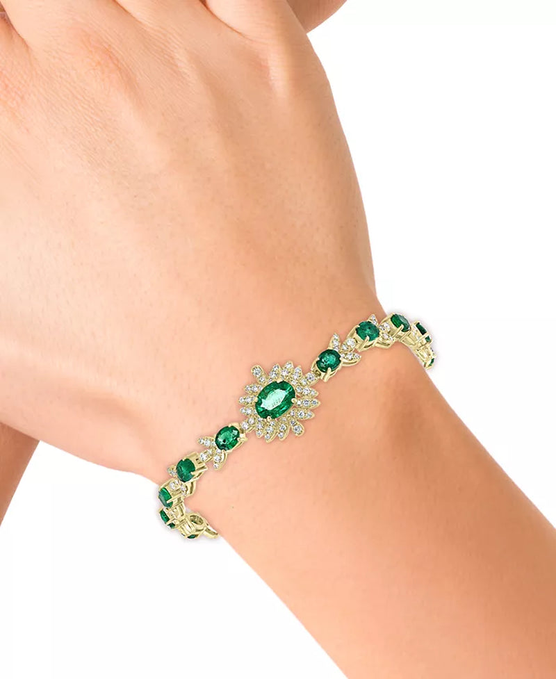 [6-3/8 Ct. T.W.] 14K Gold Emerald & [1-1/5 Ct. T.W.]  Diamond Link Bracelet