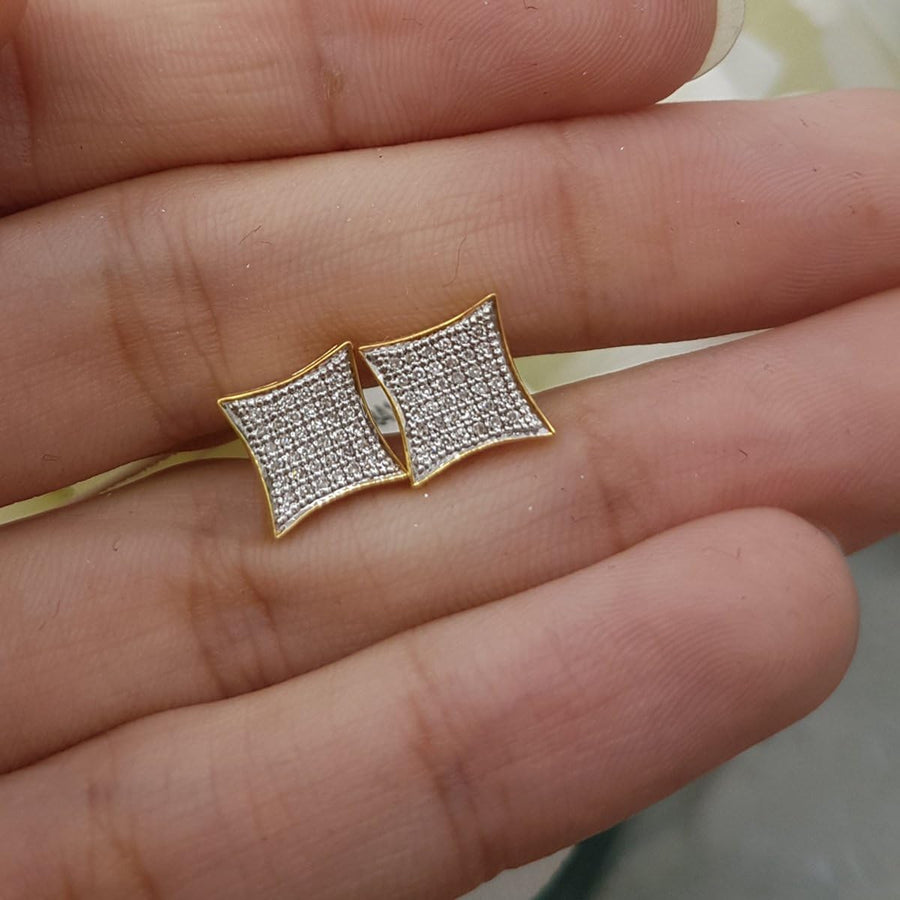 [10K, 0.20K Ctw] Yellow Gold White Diamond Iced Stud Earrings