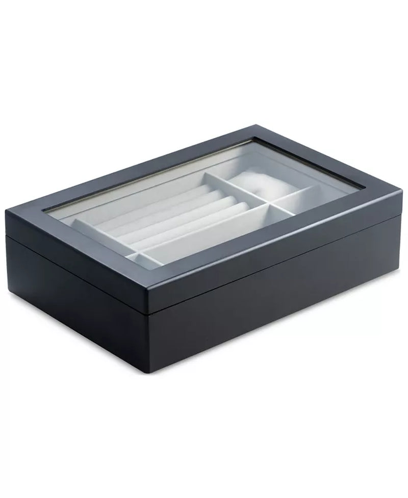 Imported Cherry Wood & Glass Top Valet Box