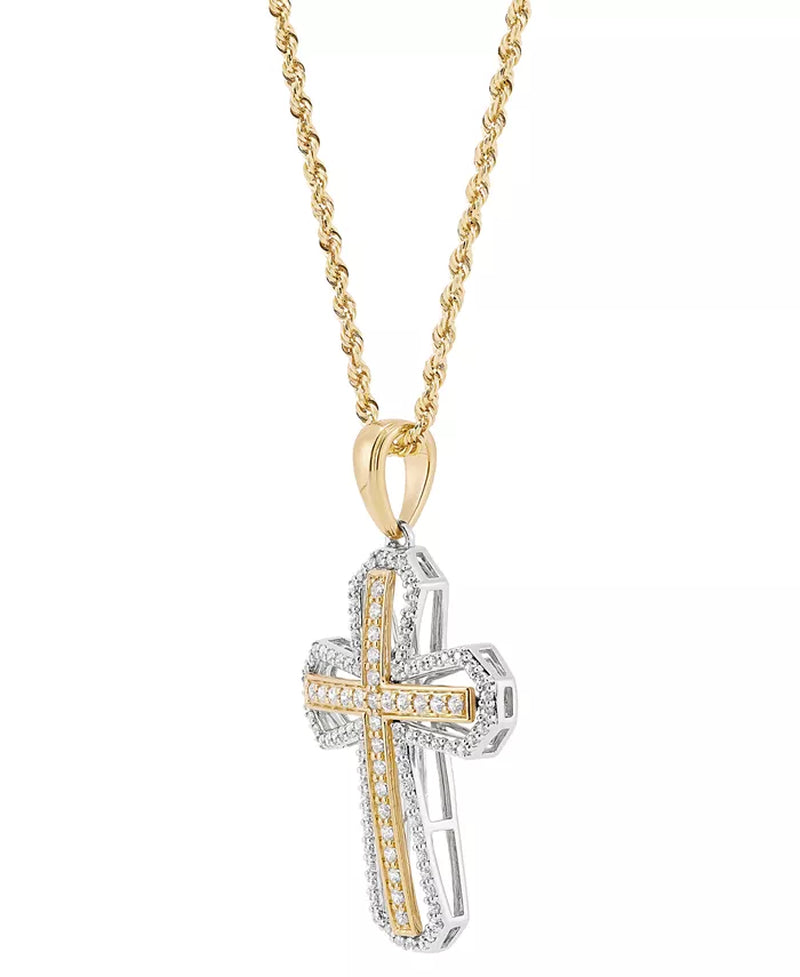 [14K, 1 Ct. T.W.] Two-Tone Gold Lab Grown Diamond Cross Pendant