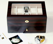 Watch & Jewelry Box with Glass Top Lid, 20 Slot Wooden Watch Holder Display Case