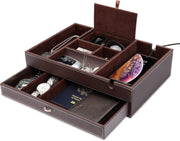 Valet Tray 2 Layers Nightstand Leather Jewelry Box Organizer