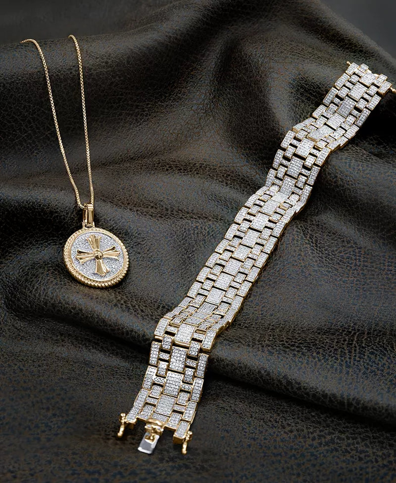 [14K, 4 Ct. T.W] Men's Gold-Plated Sterling Silver Diamond Bracelet