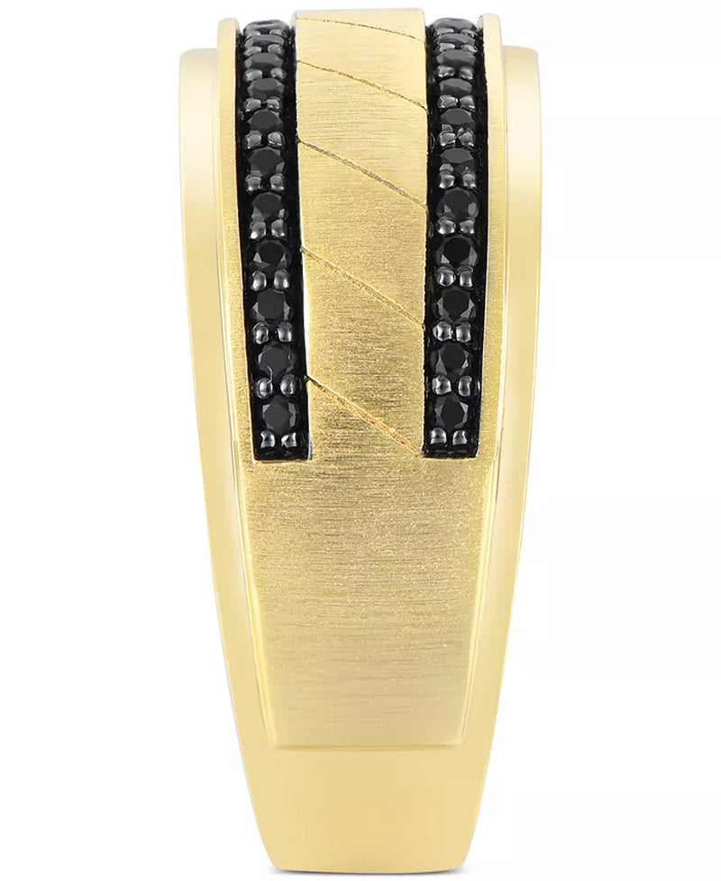 [10K, 1/3 Ct. T.W.] Gold Black Diamond Double Row Band