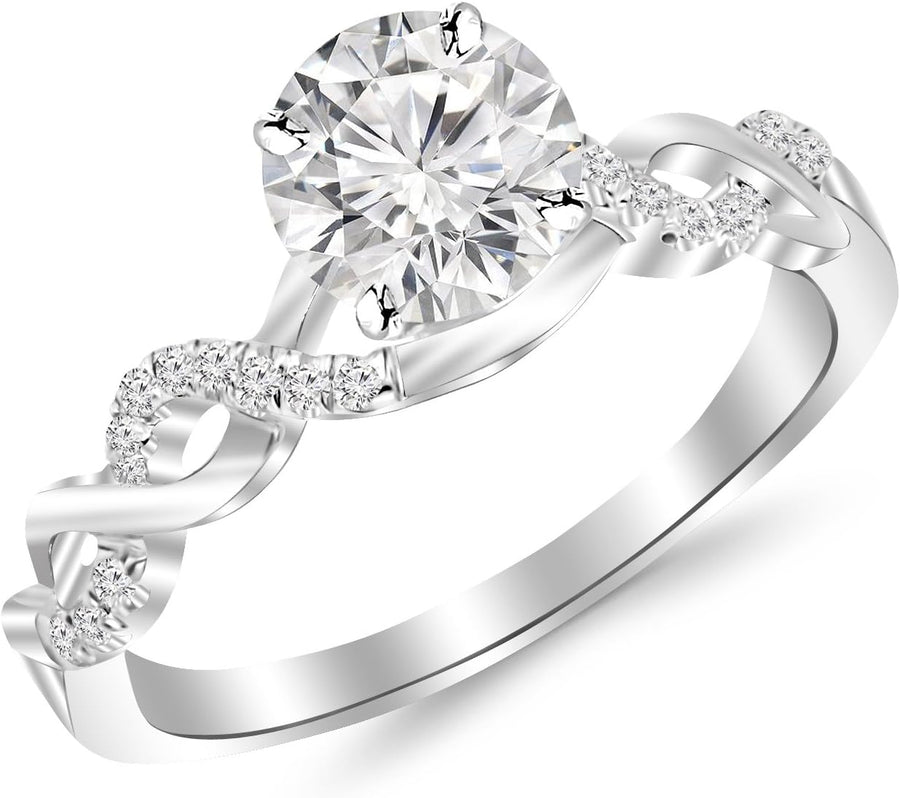 [14K, 0.63 Ct] Twisting Infinity Gold and Diamond Engagement Ring