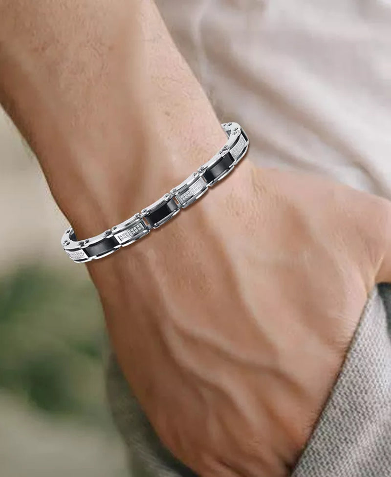 [1/4 Ct. T.W.] Stainless Steel & Black Ion-Plate Diamond Link Bracelet