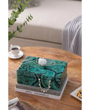  Imported Blueish-green Marbled Jewelry Case with Geode Finial