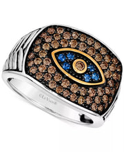 [14K] Two-Tone Gold Chocolatierâ® Men'S Blueberry Sapphire (1/6 Ct. T.W.) & Chocolate Diamond (1-1/4 Ct. T.W.) Evil Eye Ring