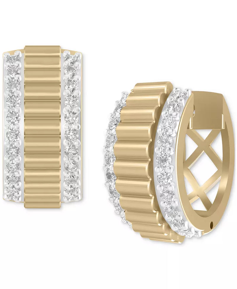 Men'S Diamond Ridge Texture Small Huggie Hoop Earrings (1/3 Ct. T.W.) in 10K Gold, 0.5"