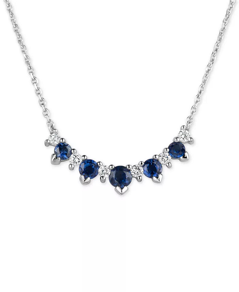 [14K] White Gold Sapphire (3/4 Ct. T.W.) & Diamond (1/5 Ct. T.W.) Necklace