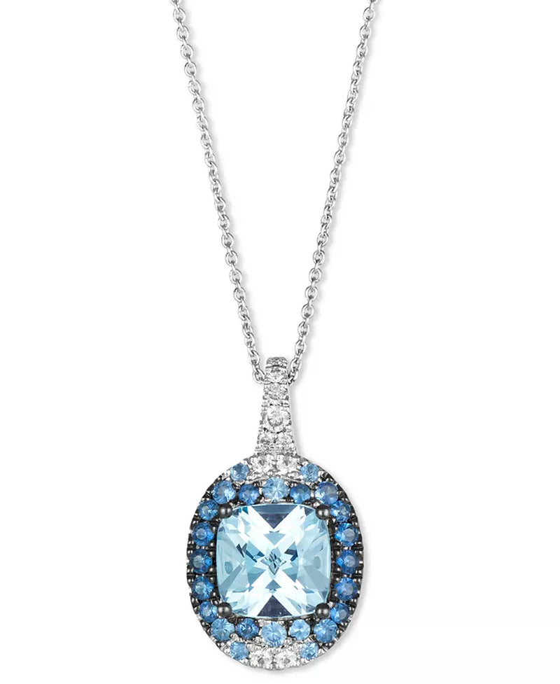 [14K] White Gold Multi-Gemstone (3-1/20 Ct. T.W.) & Nude Diamond (1/20 Ct. T.W.) Halo Necklace