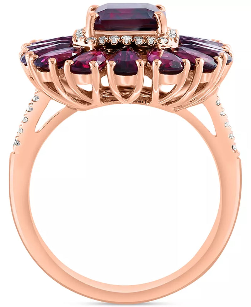 [14K] Rose Gold Rhodolite (7-1/10 Ct. T.W.) & Diamond (1/6 Ct. T.W.) Halo Ring