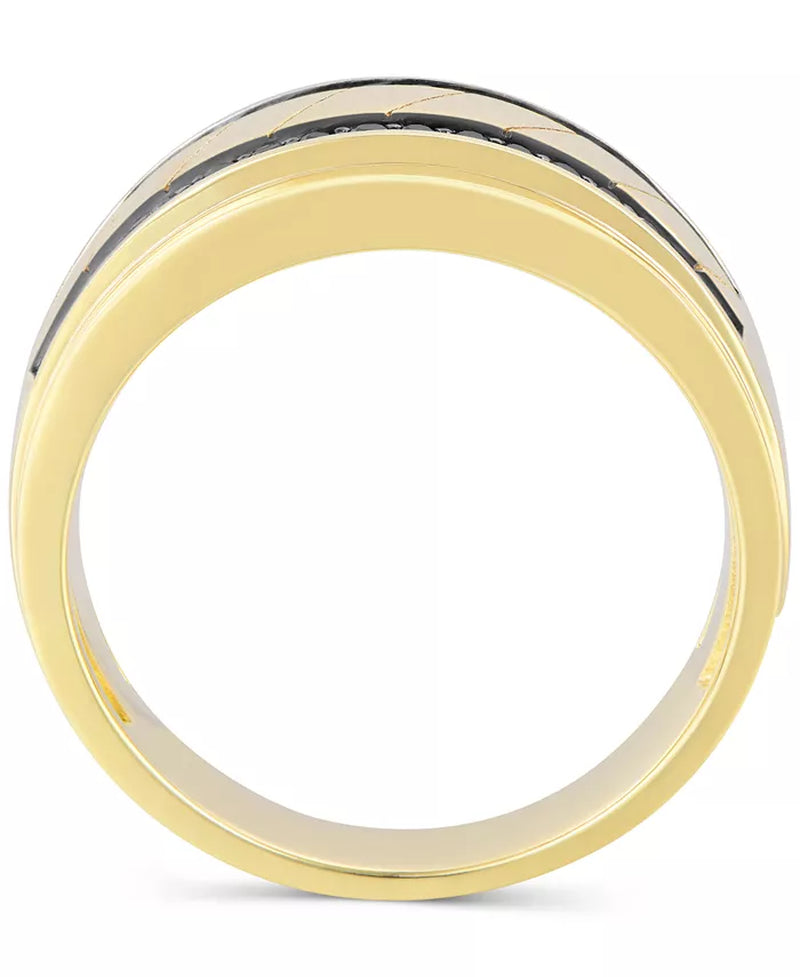 [10K, 1/3 Ct. T.W.] Gold Black Diamond Double Row Band