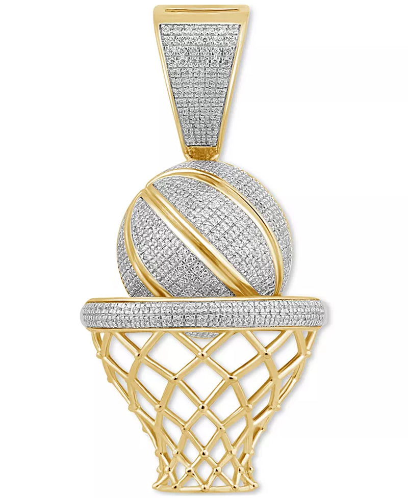 [14K, 3/4 Ct. T.W.] Gold-Plated Sterling Silver Diamond Pavã© Basketball & Net