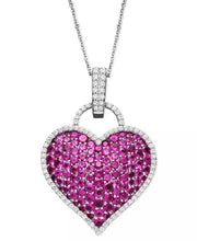 [14K] White Gold Ruby (6-1/2 Ct. T.W.) - Diamond (1/2 Ct. T.W.) Pave Heart Pendant