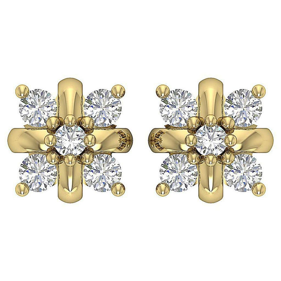 [14K, 0.30 Ct] White Yellow Rose Gold Designer Round Diamonds Studs Earrings