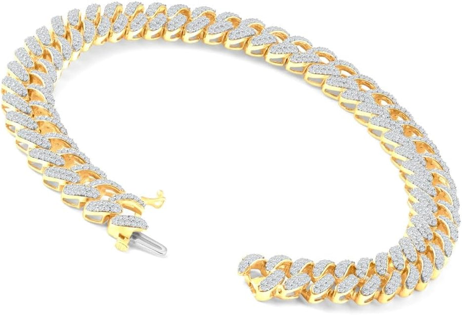 [10K, 4.42Ct] Yellow Gold Mens Diamond Heavy Cuban 26 Grams 9.6Mm 8.5" Bracelet