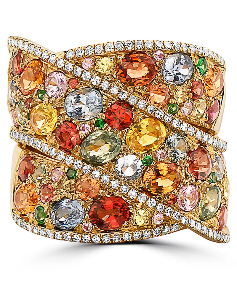 [14K] Gold EFFYÂ® Multi-Gemstone (5-3/4 Ct. T.W.) & Diamond (1/3 Ct. T.W.) Crossover Wide Statement Ring