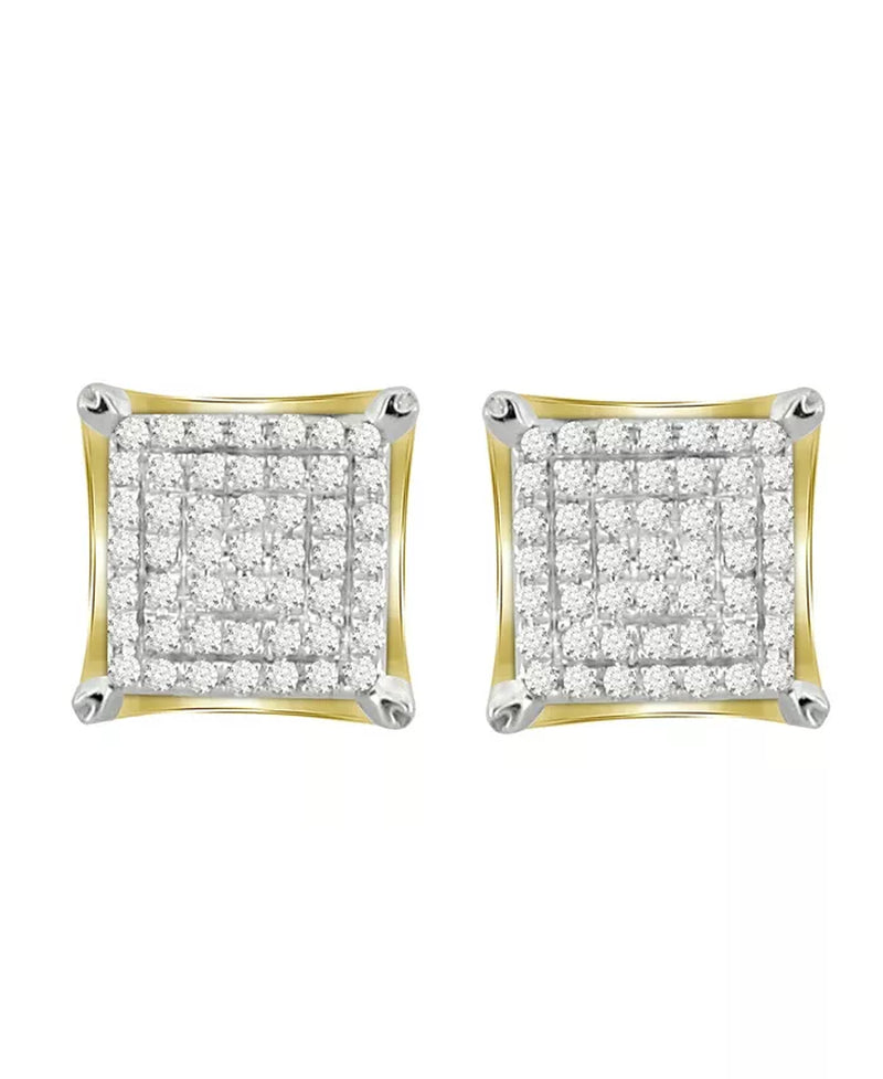 [10K, 1/4 Ct.T.W.] Yellow Gold Mens Diamond Square Earring Set