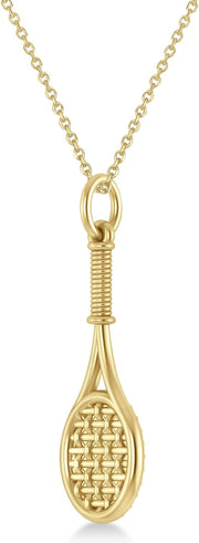 [14K, 0.48Ct] Gold Diamond Accented Tennis Racket Pendant Necklace