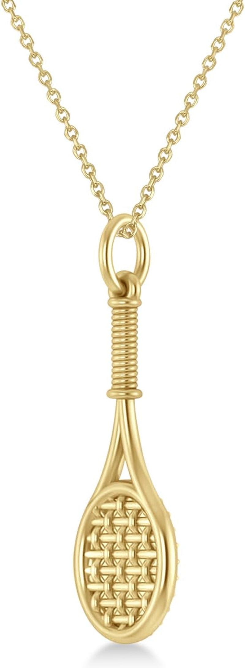 [14K, 0.48Ct] Gold Diamond Accented Tennis Racket Pendant Necklace