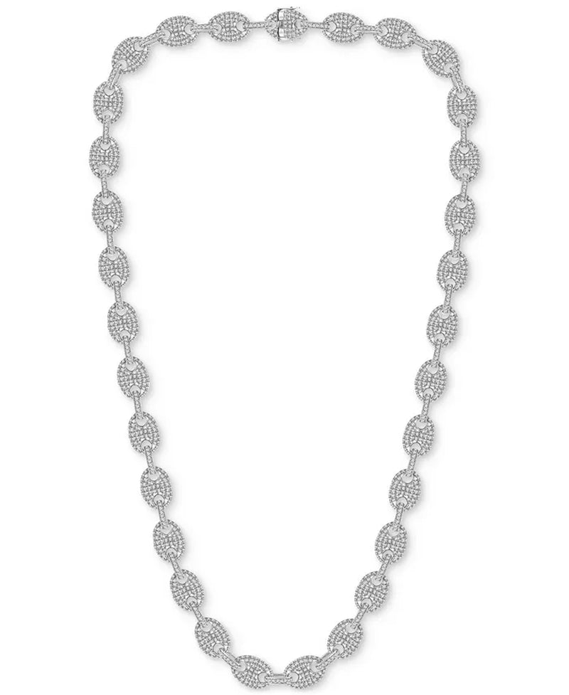 [10K, 15-3/4 Ct. T.W.] White Gold Mens Diamond Mariner Puff Link 24" Chain Necklace