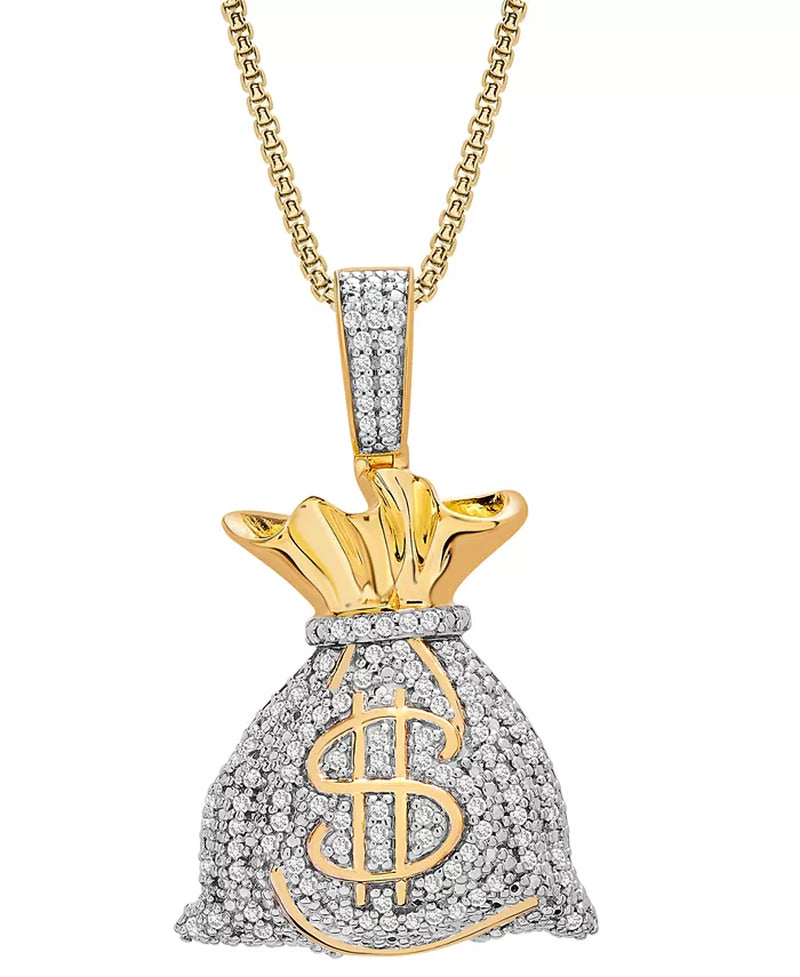 [14K, 1/2 Ct. T.W.] Gold-Plated Sterling Silver Diamond Moneybag 22" Pendant