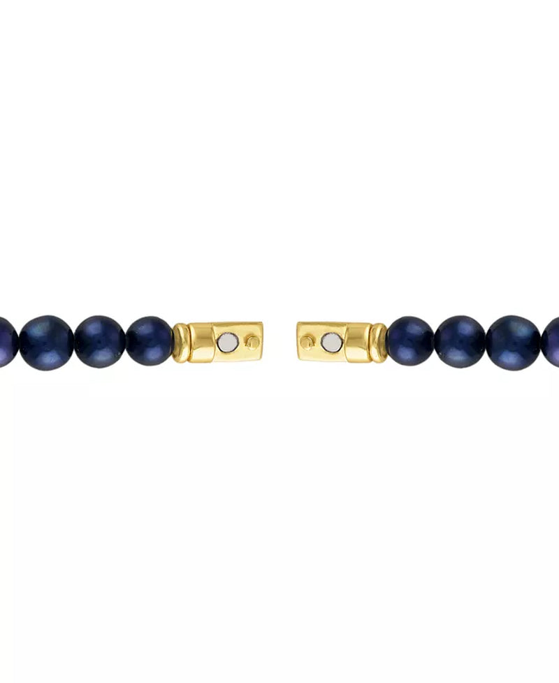 [14K,1/5 Ct. T.W.] Gold-Plated Sterling Silver Marine Star Blue Freshwater Pearl & Diamond Beaded Bracelet